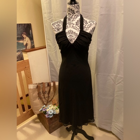 ESPRIT Lined Black Chifon Halter Dress 8 (Small) - Picture 3 of 15